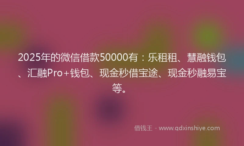 2025年的微信借款50000有：乐租租、慧融钱包、汇融Pro+钱包、现金秒借宝途、现金秒融易宝等。