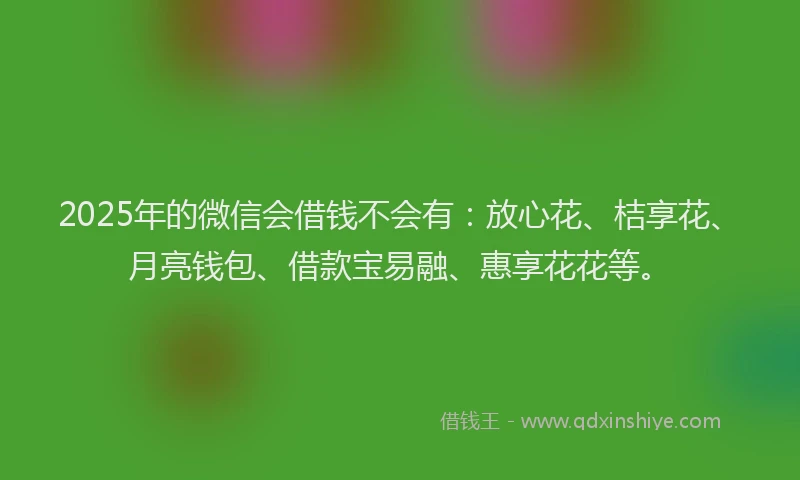 2025年的微信会借钱不会有：放心花、桔享花、月亮钱包、借款宝易融、惠享花花等。