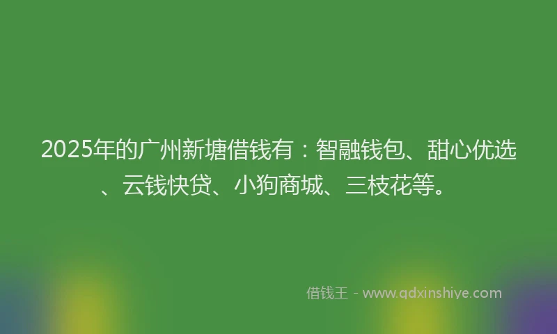 2025年的广州新塘借钱有：智融钱包、甜心优选、云钱快贷、小狗商城、三枝花等。