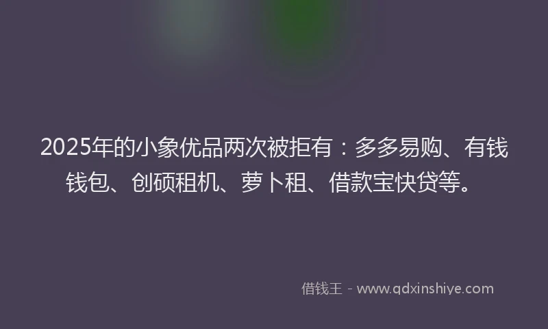 2025年的小象优品两次被拒有：多多易购、有钱钱包、创硕租机、萝卜租、借款宝快贷等。