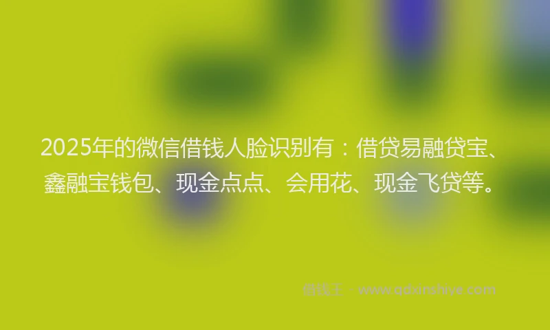 2025年的微信借钱人脸识别有：借贷易融贷宝、鑫融宝钱包、现金点点、会用花、现金飞贷等。