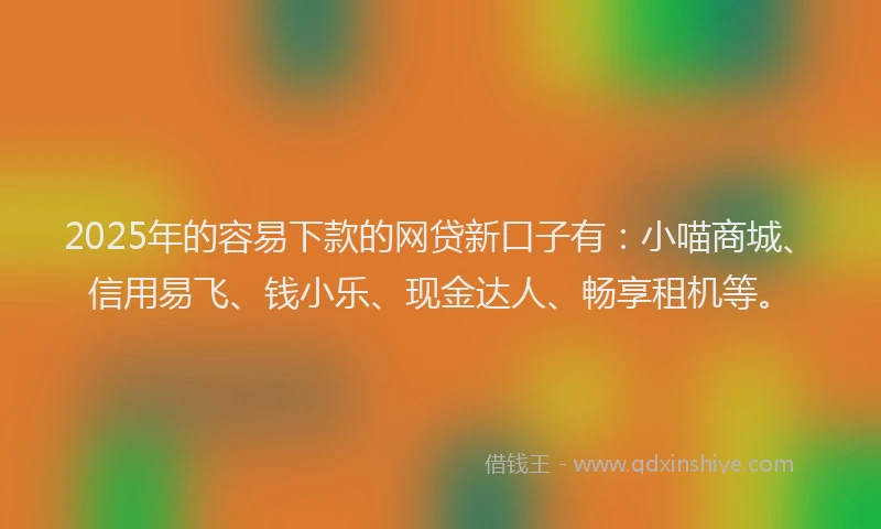 2025年的容易下款的网贷新口子有：小喵商城、信用易飞、钱小乐、现金达人、畅享租机等。