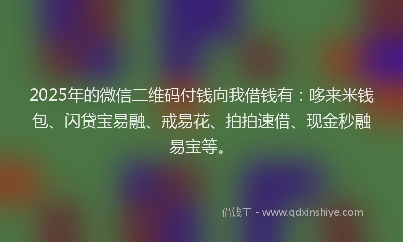2025年的微信二维码付钱向我借钱有：哆来米钱包、闪贷宝易融、戒易花、拍拍速借、现金秒融易宝等。