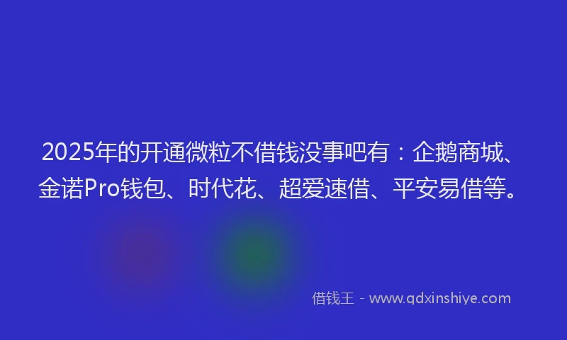 2025年的开通微粒不借钱没事吧有：企鹅商城、金诺Pro钱包、时代花、超爱速借、平安易借等。