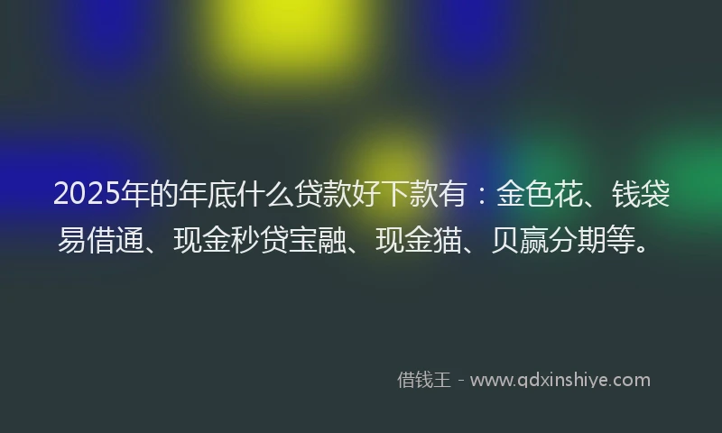 2025年的年底什么贷款好下款有：金色花、钱袋易借通、现金秒贷宝融、现金猫、贝赢分期等。