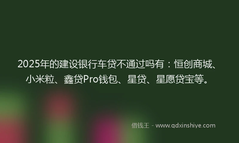 2025年的建设银行车贷不通过吗有：恒创商城、小米粒、鑫贷Pro钱包、星贷、星愿贷宝等。