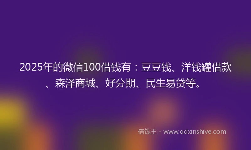 2025年的微信100借钱有：豆豆钱、洋钱罐借款、森泽商城、好分期、民生易贷等。