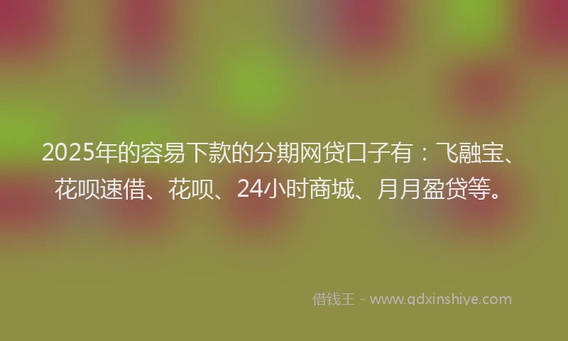 2025年的容易下款的分期网贷口子有：飞融宝、花呗速借、花呗、24小时商城、月月盈贷等。