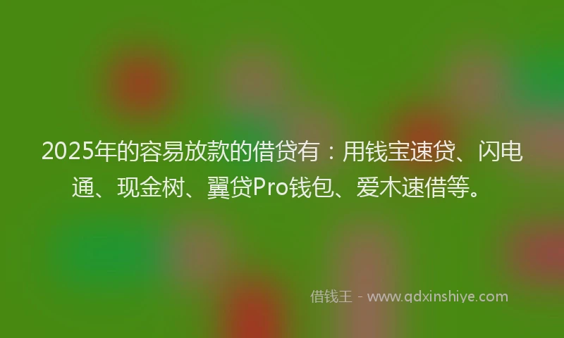 2025年的容易放款的借贷有：用钱宝速贷、闪电通、现金树、翼贷Pro钱包、爱木速借等。