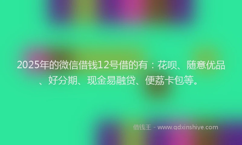 2025年的微信借钱12号借的有：花呗、随意优品、好分期、现金易融贷、便荔卡包等。