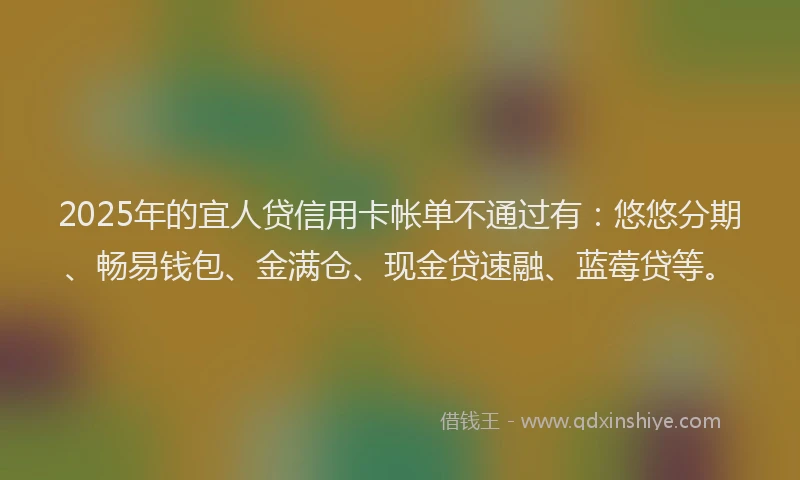 2025年的宜人贷信用卡帐单不通过有：悠悠分期、畅易钱包、金满仓、现金贷速融、蓝莓贷等。