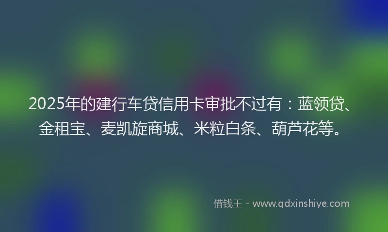 2025年的建行车贷信用卡审批不过有：蓝领贷、金租宝、麦凯旋商城、米粒白条、葫芦花等。