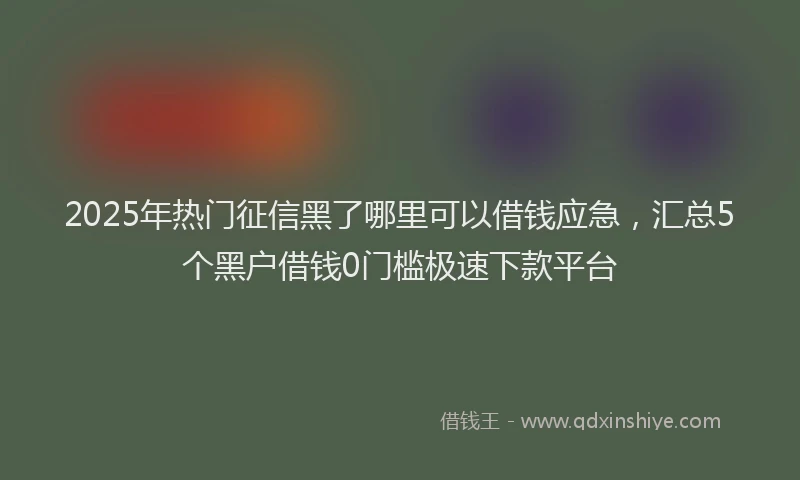 2025年热门征信黑了哪里可以借钱应急，汇总5个黑户借钱0门槛极速下款平台