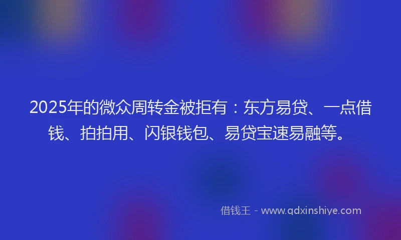2025年的微众周转金被拒有：东方易贷、一点借钱、拍拍用、闪银钱包、易贷宝速易融等。