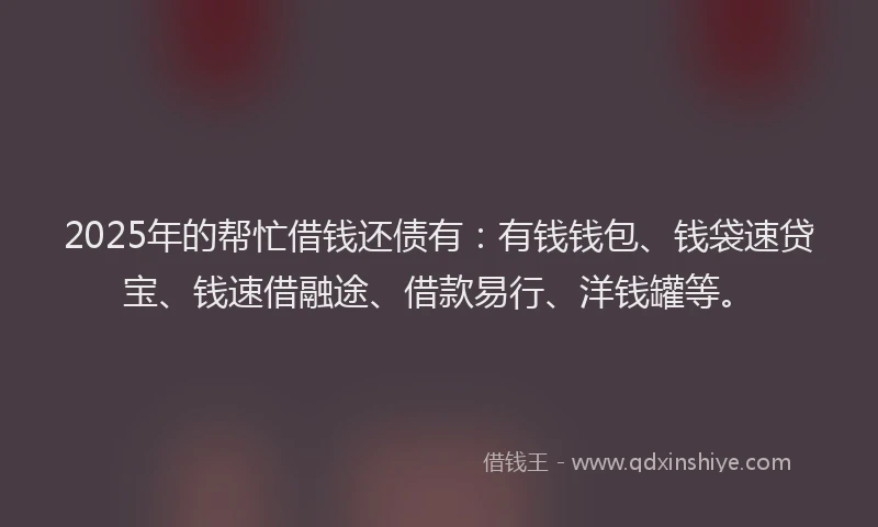 2025年的帮忙借钱还债有：有钱钱包、钱袋速贷宝、钱速借融途、借款易行、洋钱罐等。