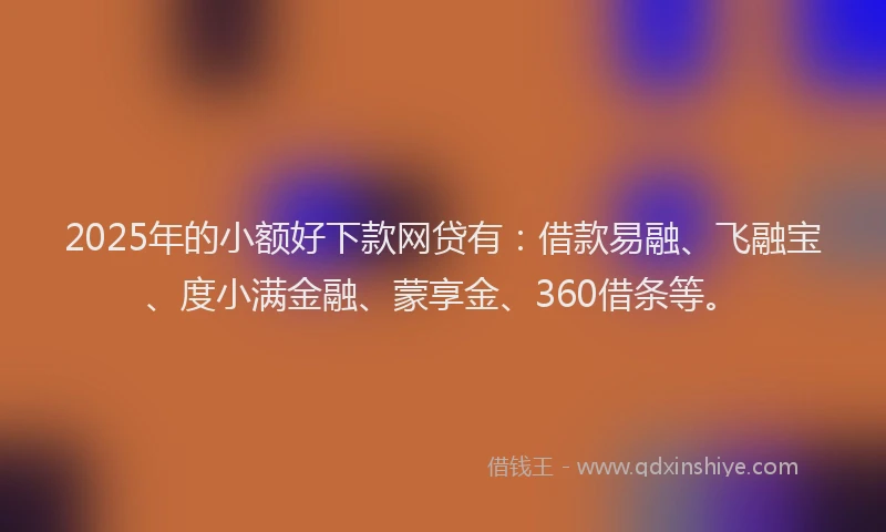 2025年的小额好下款网贷有：借款易融、飞融宝、度小满金融、蒙享金、360借条等。