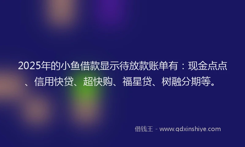 2025年的小鱼借款显示待放款账单有：现金点点、信用快贷、超快购、福星贷、树融分期等。