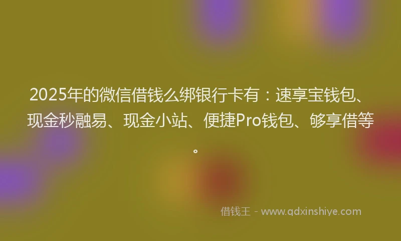2025年的微信借钱么绑银行卡有：速享宝钱包、现金秒融易、现金小站、便捷Pro钱包、够享借等。