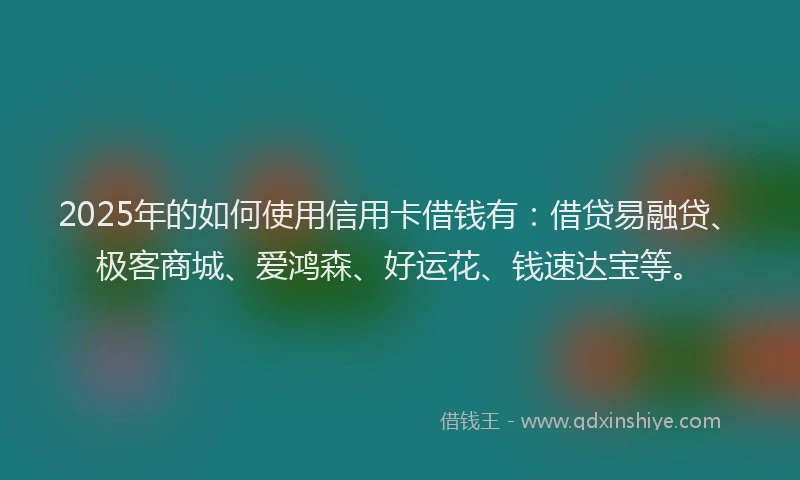 2025年的如何使用信用卡借钱有：借贷易融贷、极客商城、爱鸿森、好运花、钱速达宝等。