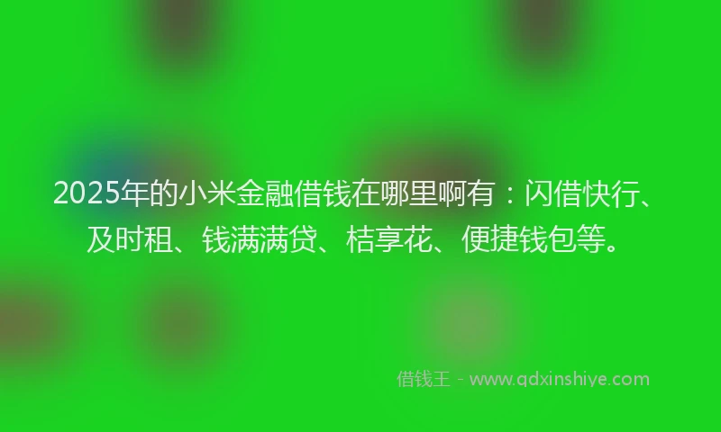 2025年的小米金融借钱在哪里啊有：闪借快行、及时租、钱满满贷、桔享花、便捷钱包等。