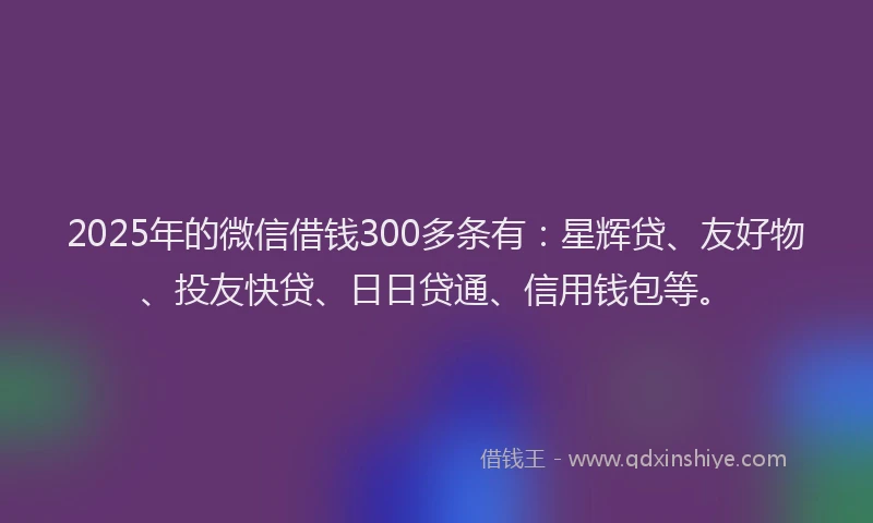 2025年的微信借钱300多条有：星辉贷、友好物、投友快贷、日日贷通、信用钱包等。