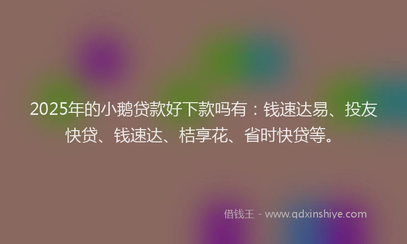 2025年的小鹅贷款好下款吗有：钱速达易、投友快贷、钱速达、桔享花、省时快贷等。