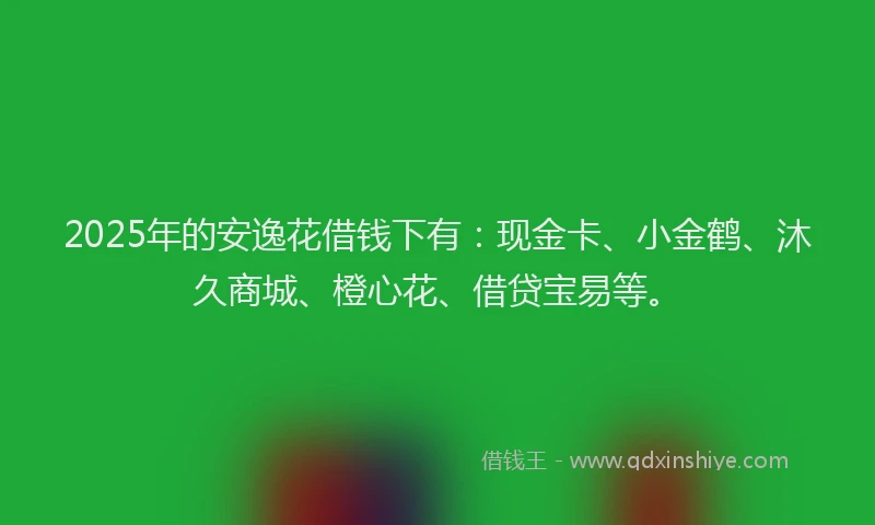2025年的安逸花借钱下有：现金卡、小金鹤、沐久商城、橙心花、借贷宝易等。