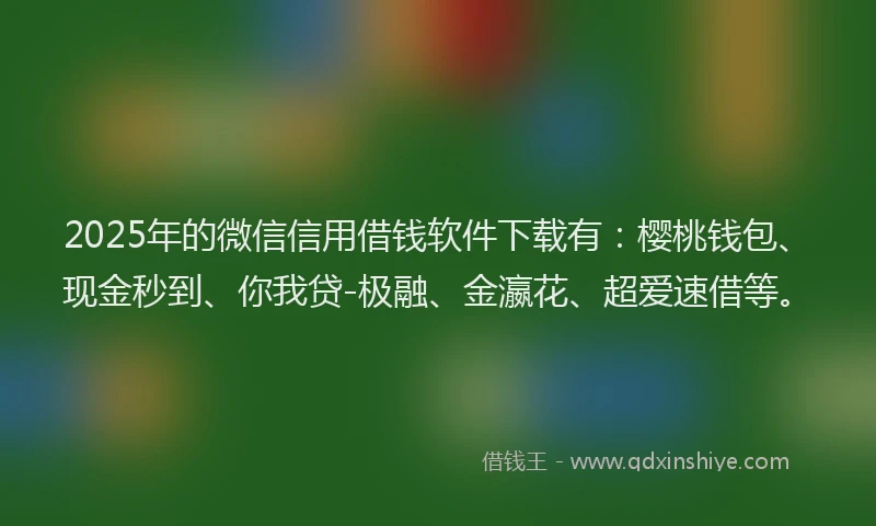 2025年的微信信用借钱软件下载有：樱桃钱包、现金秒到、你我贷-极融、金瀛花、超爱速借等。