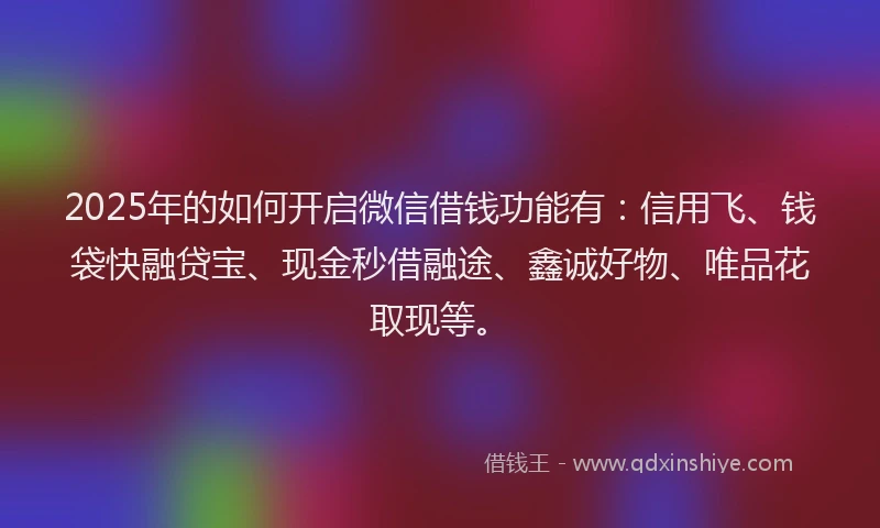 2025年的如何开启微信借钱功能有：信用飞、钱袋快融贷宝、现金秒借融途、鑫诚好物、唯品花取现等。
