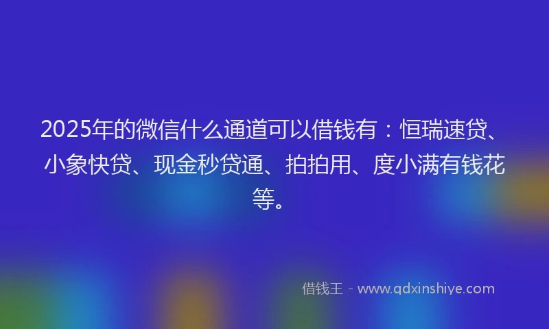 2025年的微信什么通道可以借钱有：恒瑞速贷、小象快贷、现金秒贷通、拍拍用、度小满有钱花等。