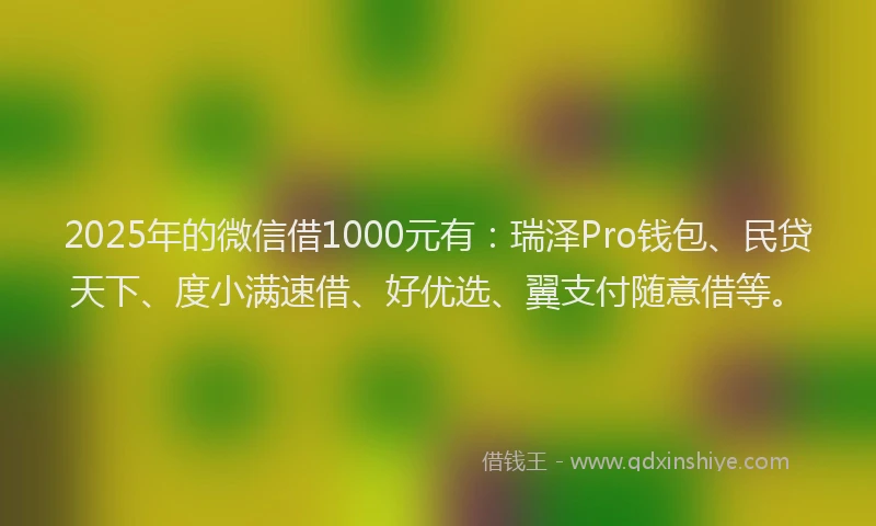 2025年的微信借1000元有：瑞泽Pro钱包、民贷天下、度小满速借、好优选、翼支付随意借等。