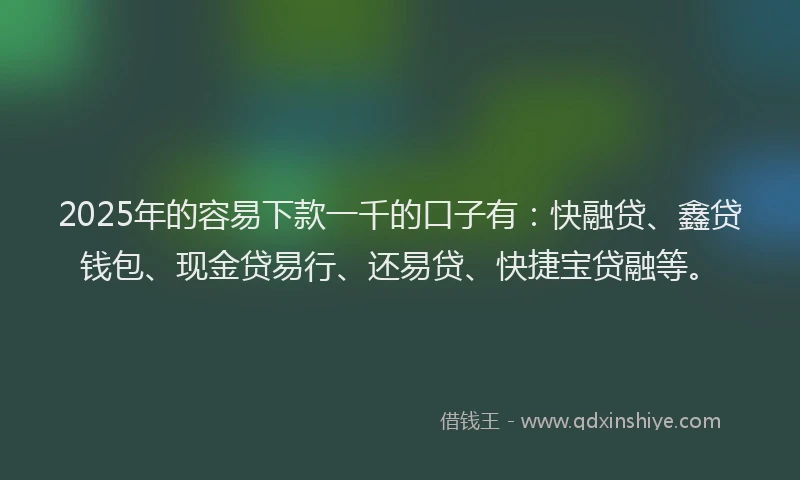 2025年的容易下款一千的口子有：快融贷、鑫贷钱包、现金贷易行、还易贷、快捷宝贷融等。