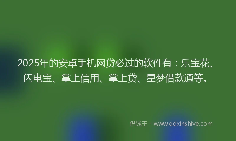 2025年的安卓手机网贷必过的软件有：乐宝花、闪电宝、掌上信用、掌上贷、星梦借款通等。