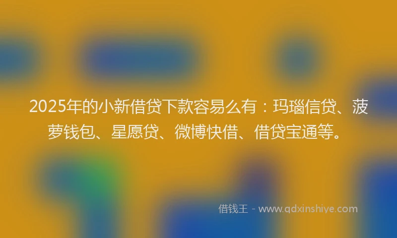 2025年的小新借贷下款容易么有：玛瑙信贷、菠萝钱包、星愿贷、微博快借、借贷宝通等。