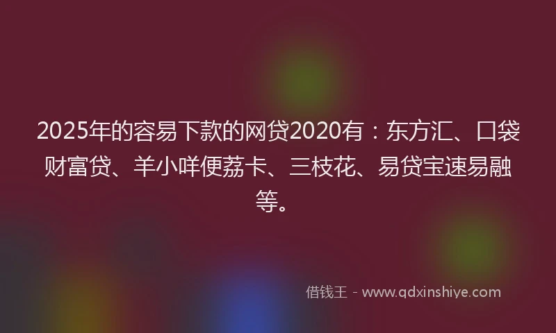 2025年的容易下款的网贷2020有：东方汇、口袋财富贷、羊小咩便荔卡、三枝花、易贷宝速易融等。