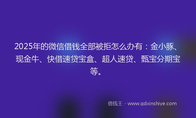 2025年的微信借钱全部被拒怎么办有：金小豚、现金牛、快借速贷宝盒、超人速贷、甄宝分期宝等。