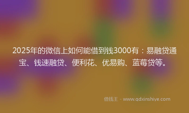 2025年的微信上如何能借到钱3000有：易融贷通宝、钱速融贷、便利花、优易购、蓝莓贷等。