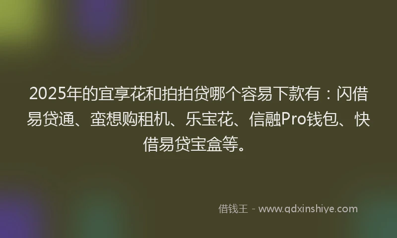 2025年的宜享花和拍拍贷哪个容易下款有：闪借易贷通、蛮想购租机、乐宝花、信融Pro钱包、快借易贷宝盒等。