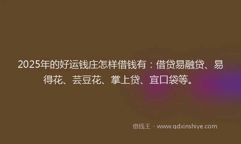2025年的好运钱庄怎样借钱有：借贷易融贷、易得花、芸豆花、掌上贷、宜口袋等。