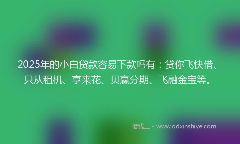 2025年的小白贷款容易下款吗有：贷你飞快借、只从租机、享来花、贝赢分期、飞融金宝等。