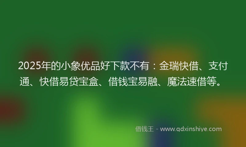 2025年的小象优品好下款不有：金瑞快借、支付通、快借易贷宝盒、借钱宝易融、魔法速借等。