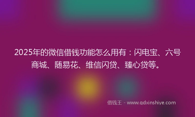 2025年的微信借钱功能怎么用有：闪电宝、六号商城、随易花、维信闪贷、臻心贷等。