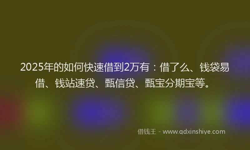 2025年的如何快速借到2万有：借了么、钱袋易借、钱站速贷、甄信贷、甄宝分期宝等。
