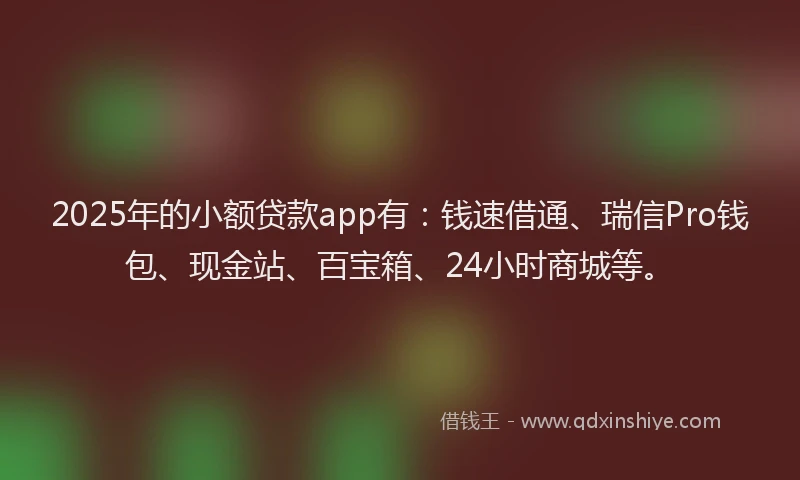 2025年的小额贷款app有：钱速借通、瑞信Pro钱包、现金站、百宝箱、24小时商城等。