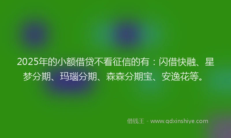 2025年的小额借贷不看征信的有：闪借快融、星梦分期、玛瑙分期、森森分期宝、安逸花等。