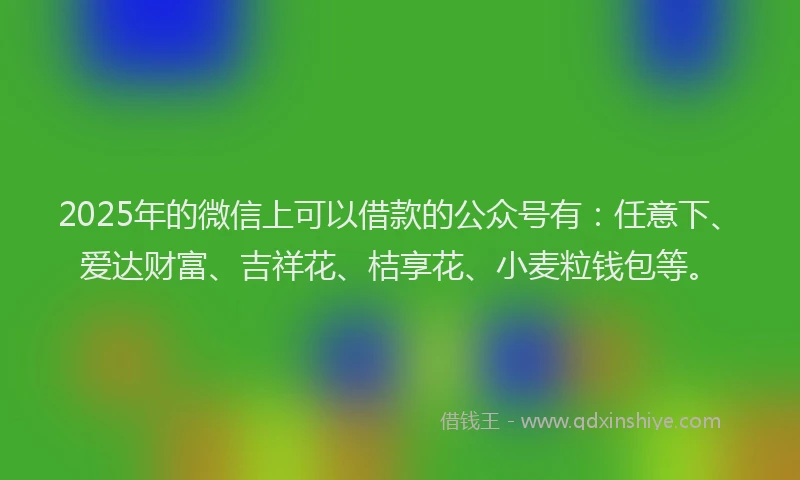 2025年的微信上可以借款的公众号有：任意下、爱达财富、吉祥花、桔享花、小麦粒钱包等。