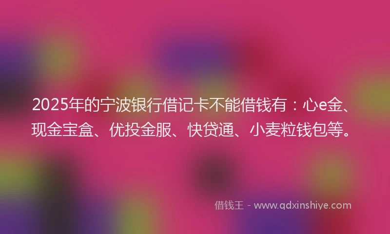 2025年的宁波银行借记卡不能借钱有：心e金、现金宝盒、优投金服、快贷通、小麦粒钱包等。