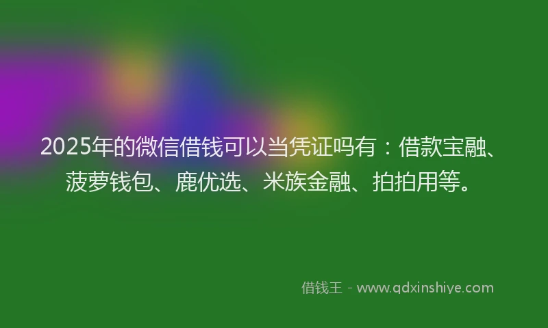 2025年的微信借钱可以当凭证吗有：借款宝融、菠萝钱包、鹿优选、米族金融、拍拍用等。