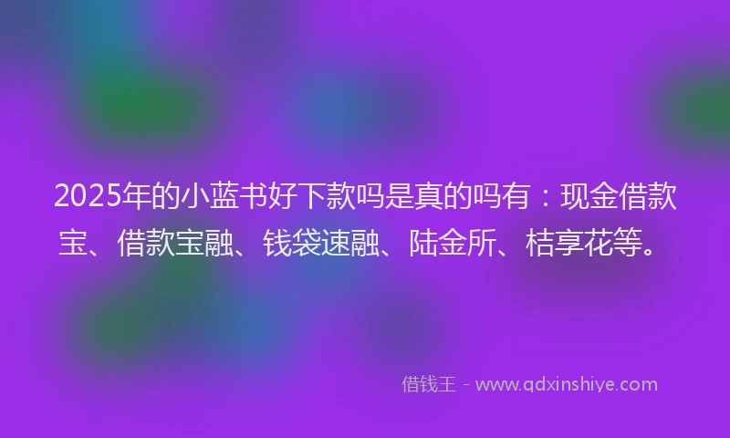 2025年的小蓝书好下款吗是真的吗有：现金借款宝、借款宝融、钱袋速融、陆金所、桔享花等。