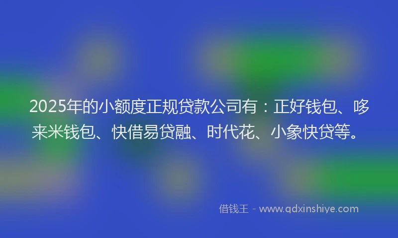 2025年的小额度正规贷款公司有：正好钱包、哆来米钱包、快借易贷融、时代花、小象快贷等。